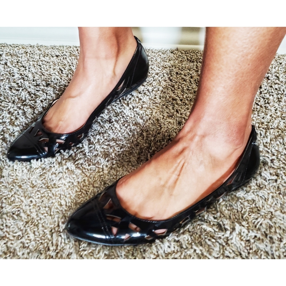 Calvin Klein Perforated Black Patent Flats
